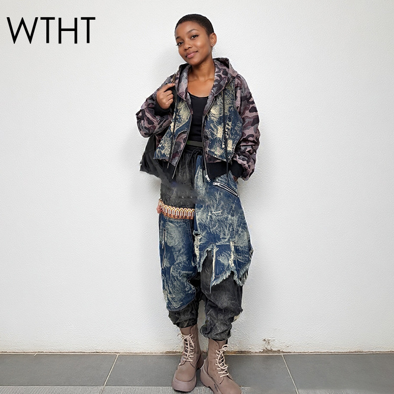 Patchwork Jean Jacket - WTHT модная женская камуфляжная джинсовая свободная