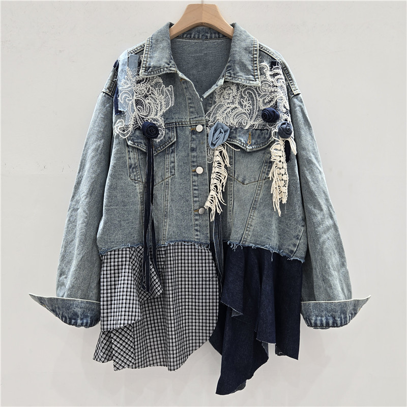 Patchwork Jean Jacket - SuperAen, осень 2024, новые женские джинсовые