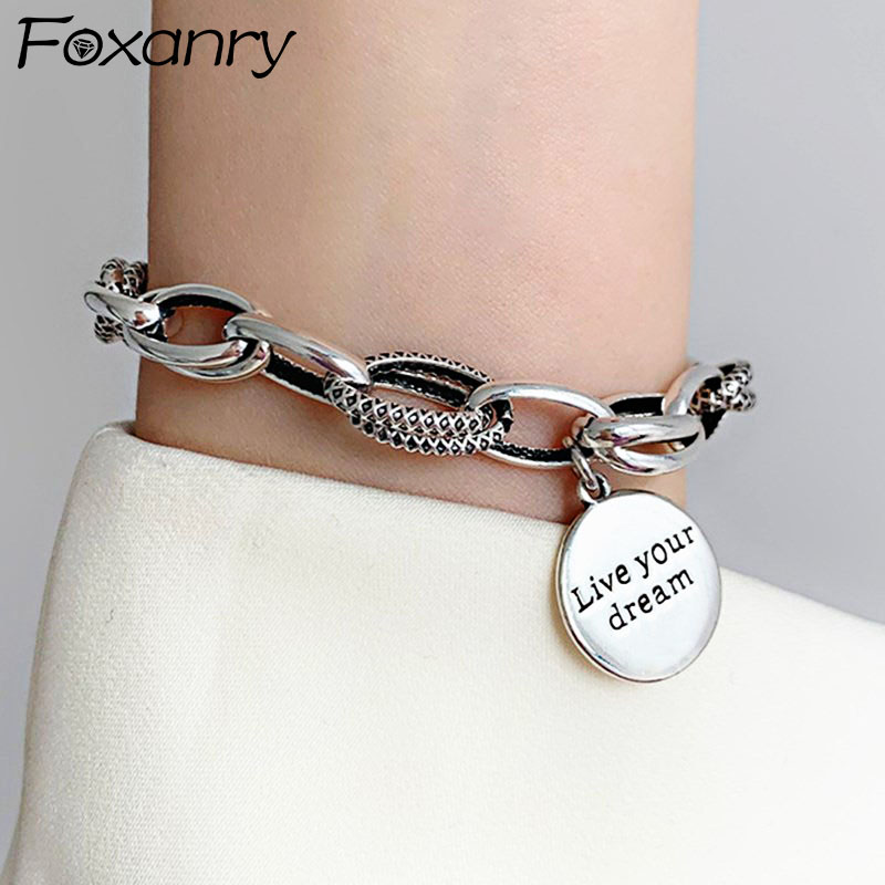 Vintage Fashion Tags - Foxanry серебряный цвет толстая цепочка браслет-подвеска