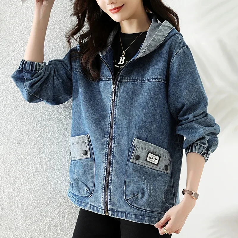 Patchwork Jean Jacket - Новое женское ковбойское пальто на молнии,