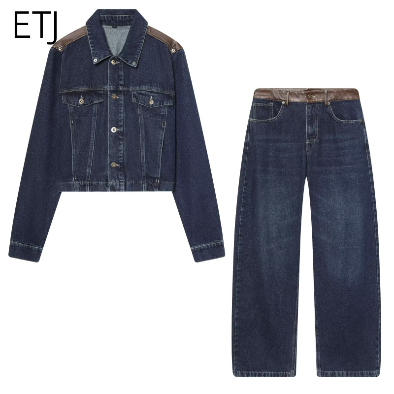 Patchwork Jean Jacket - Женский джинсовый комплект ETJ: укороченная куртка