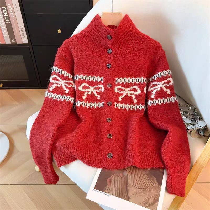 Vintage Fashion Faire - Красный вязаный кардиган с узором 