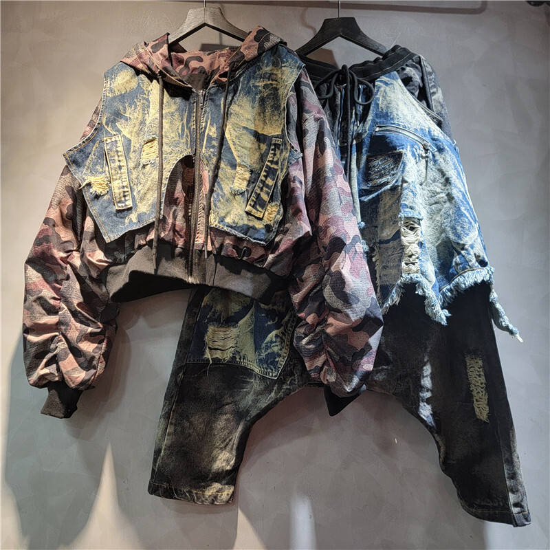 WTHT модная женская камуфляжна – обзор и цена Patchwork Jean Jacket