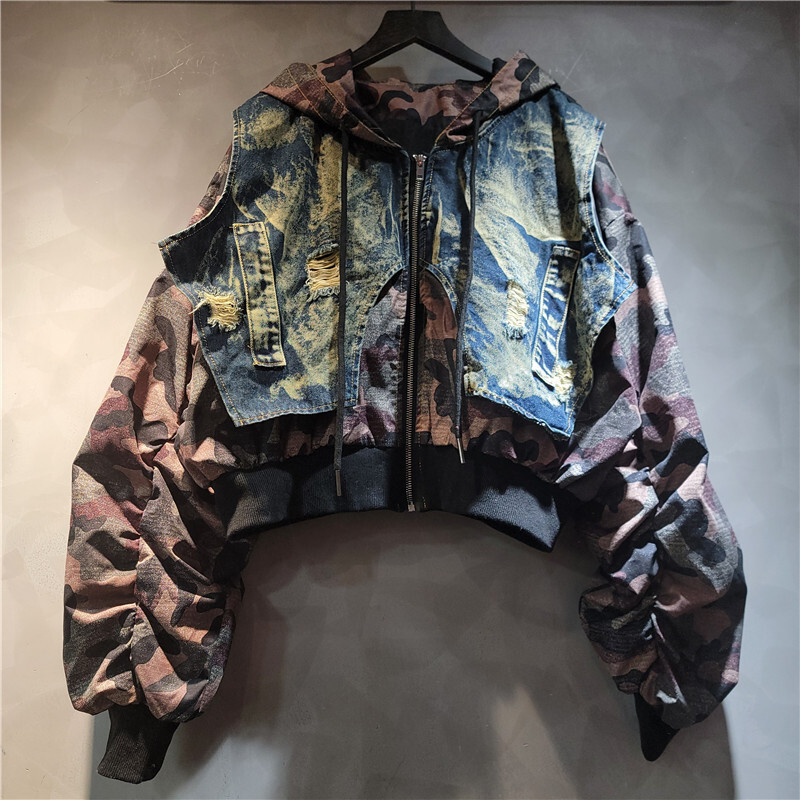 WTHT модная женская камуфляжна – обзор и цена Patchwork Jean Jacket