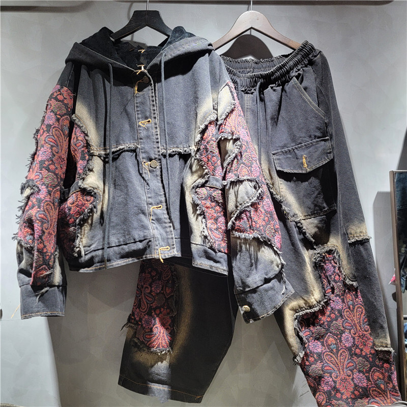 WTHT модная женская стирка в с – обзор и цена Patchwork Jean Jacket