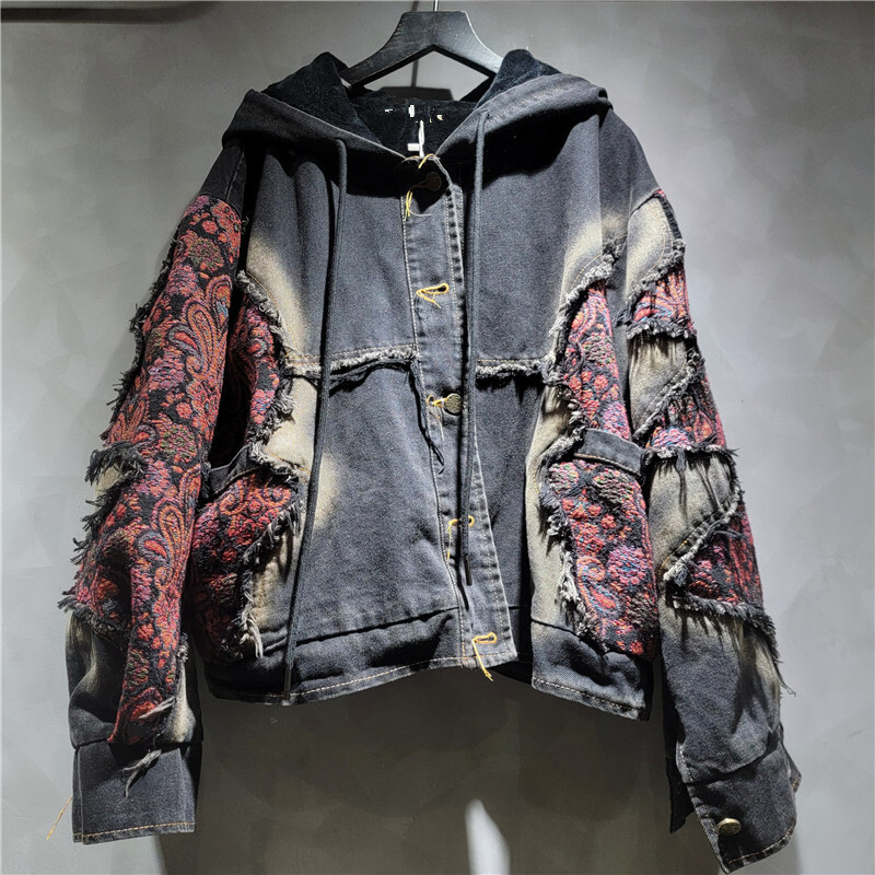 WTHT модная женская стирка в с – обзор и цена Patchwork Jean Jacket